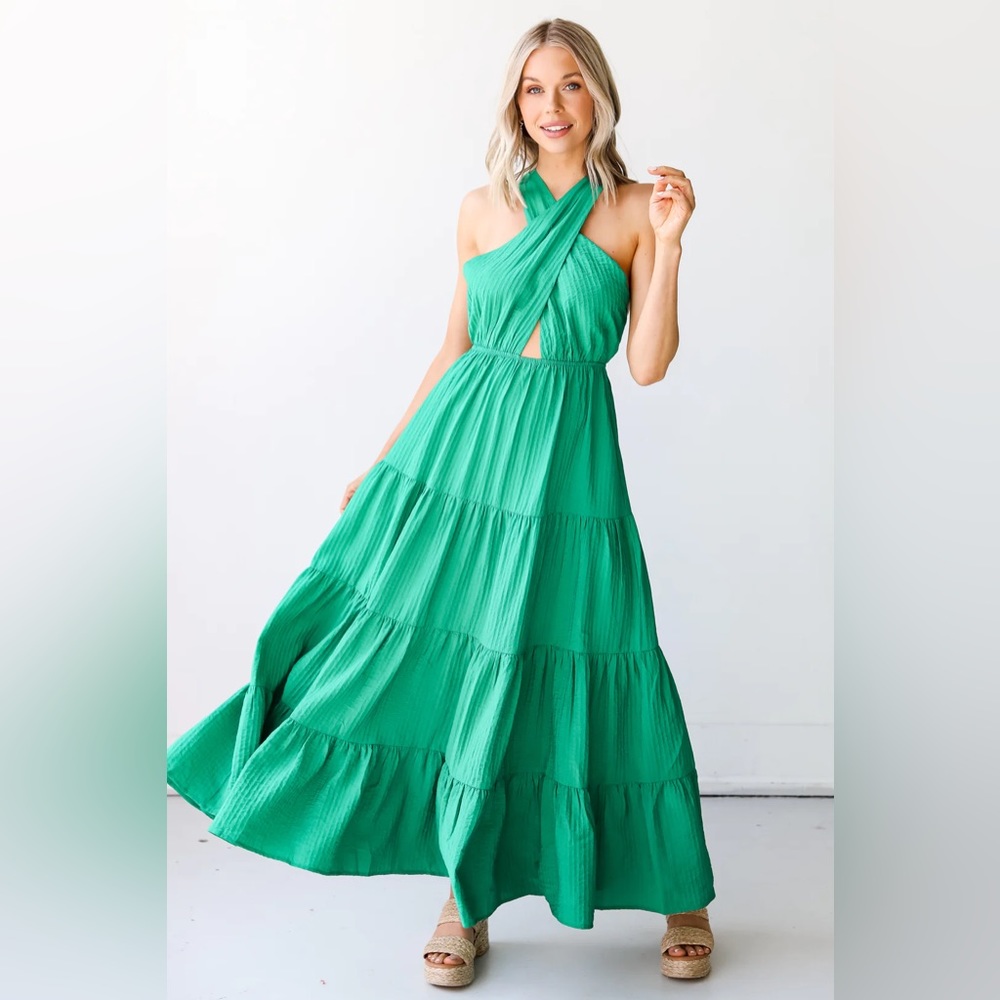 NWT STUNNING Emerald Halter Maxi